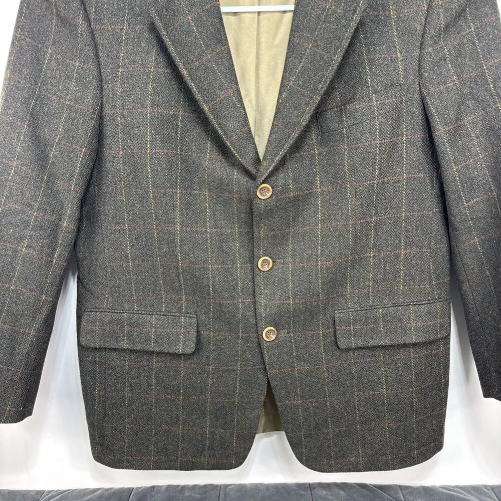 Palm Beach Plaid Tweed Blazer Mens 46 Brown 100% Wool Sport Coat‎ Vintage